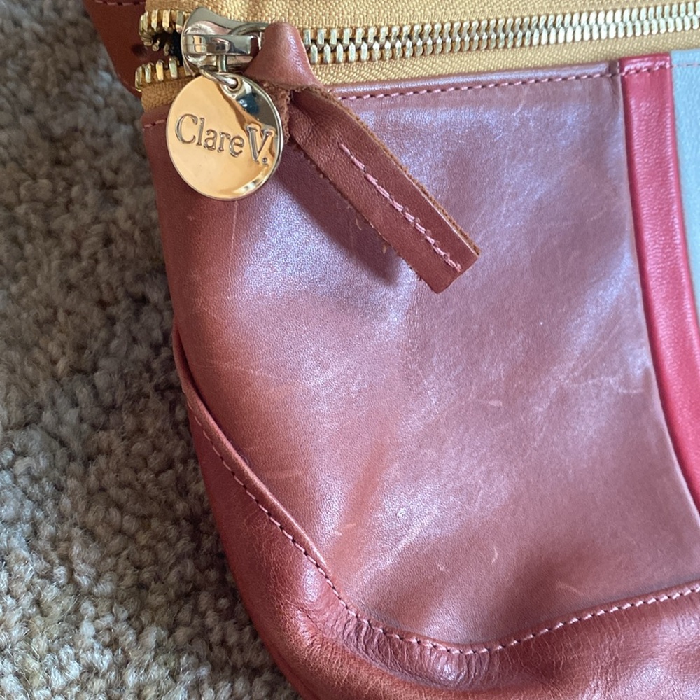 Clare V Brown Leather Crossbody with Red and White Stripe - Picture 2 of 4
